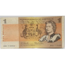 AUSTRALIA 1966 . ONE 1 DOLLAR BANKNOTE . COOMBS/WILSON . FIRST PREFIX AAA